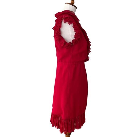 Jill Jill Stuart Carmine Red Ruffle Flutter Trim V-Neck A-Line Dress Size 6 - Picture 4 of 12